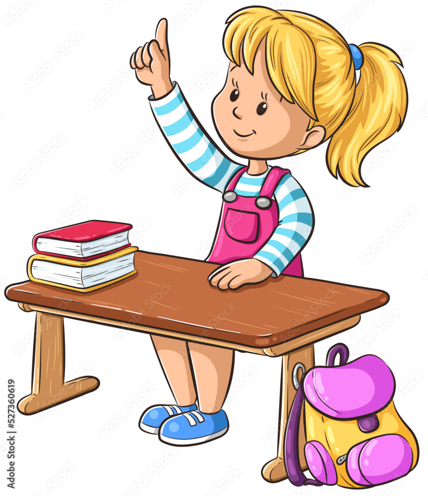 Ein Mädchen meldet sich im Unterricht - Vektor Illustration Ein Mädchen meldet sich im Unterricht - Vektor Illustration