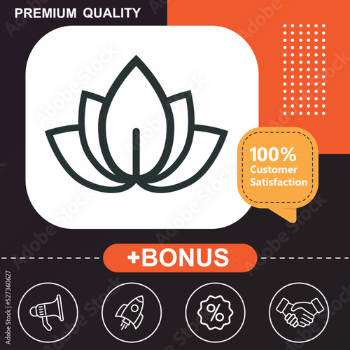 Flower thin line icon. With orange and black background