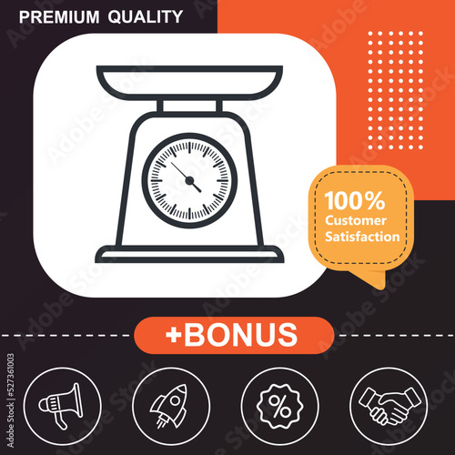 Domestic weigh scales icon. With orange and black background