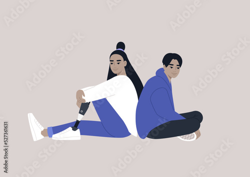 Two young characters sitting back-to-back, relationship difficulties
