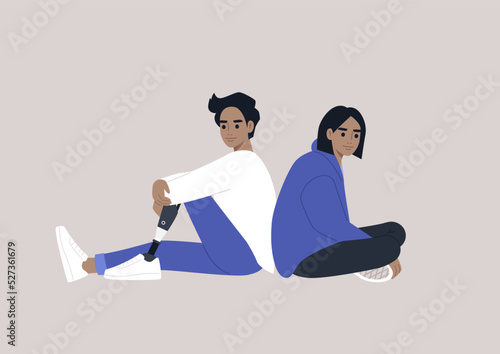 Two young characters sitting back-to-back, relationship difficulties