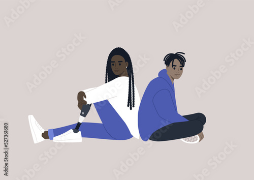 Two young characters sitting back-to-back, relationship difficulties