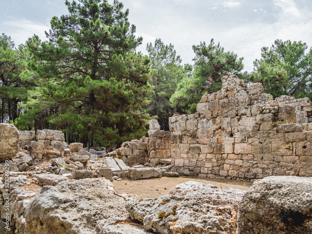Ruins of Phaselis, Greek and Roman city on the coast of ancient Lycia. Architectural landmark in Kemer district of Antalya Province in Turkey.