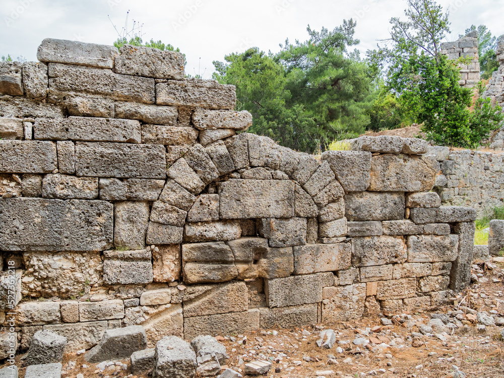 Ruins of Phaselis, Greek and Roman city on the coast of ancient Lycia. Architectural landmark in Kemer district of Antalya Province in Turkey.