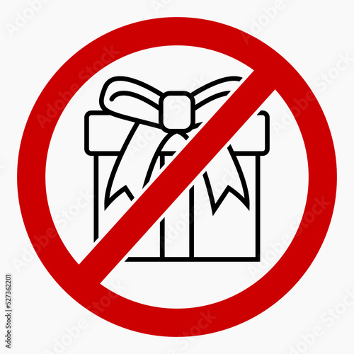 No gift icon. Present ban. Do not give gifts. There are no gifts. Vector icon.