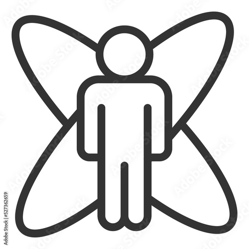 Man and orbits, Keplerian elements at the back - icon, illustration on white background, outline style