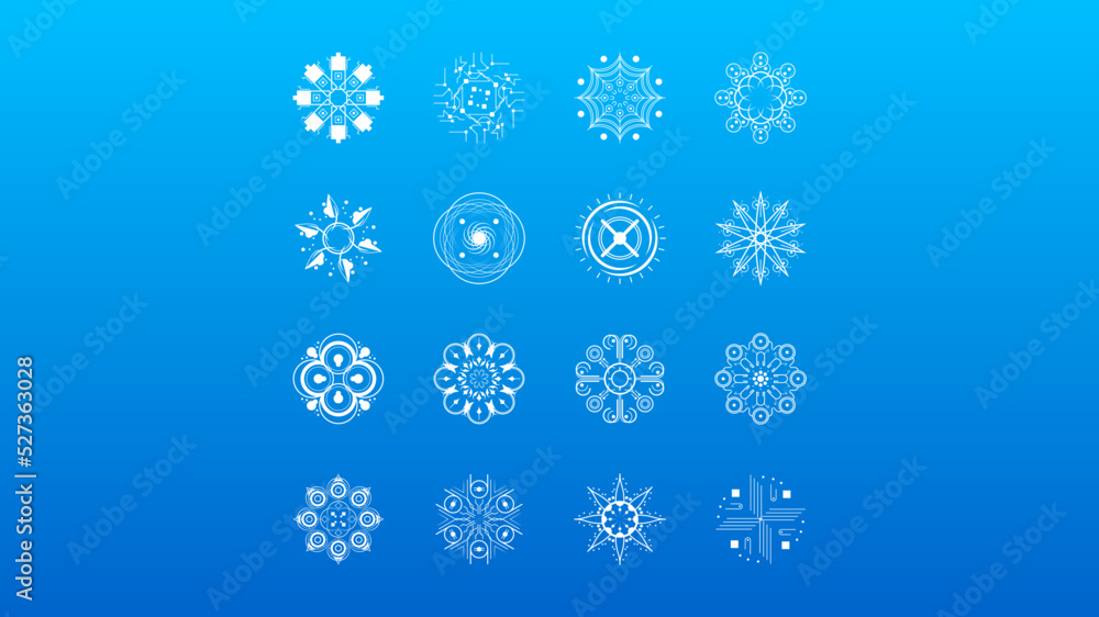 Set White Colleciton Line Snowflake Winter Decoration Elements Vector Design Style Set White Colleciton Line Snowflake Winter Decoration Elements Vector Design Style