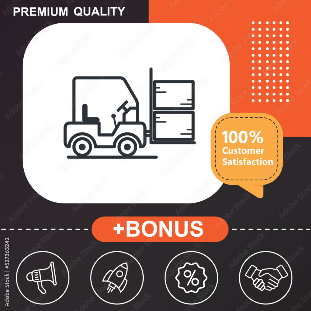 Forklift icon. With orange and black background Forklift icon. With orange and black background