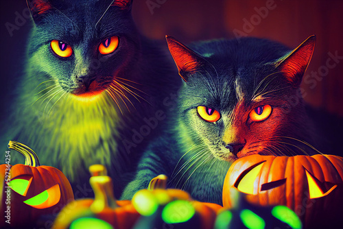 halloween cats with pumpkin