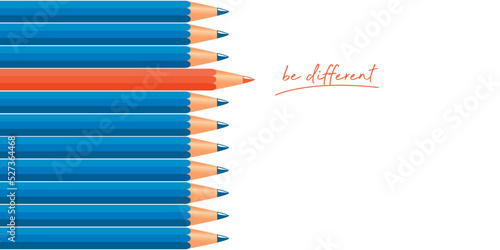 pencils in blue and orange color be different concept on white background