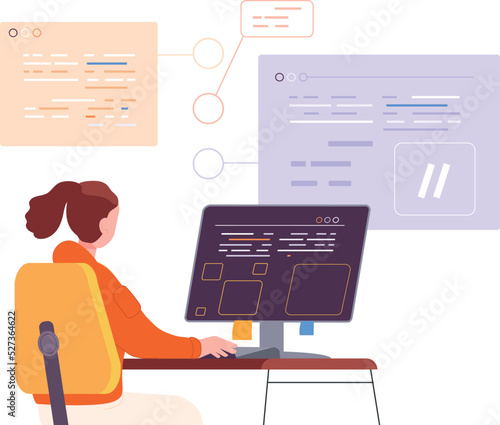 Woman working with code language. Algorithm coder character