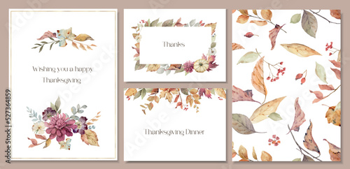 Watercolor vector sets of templates with autumn foliage.