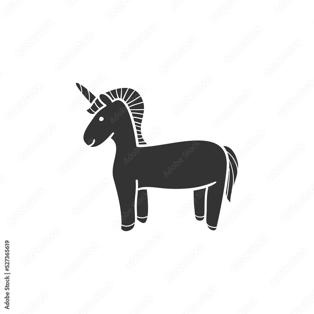 Fototapeta premium Unicorn Icon Silhouette Illustration. Magic Vector Graphic Pictogram Symbol Clip Art. Doodle Sketch Black Sign.