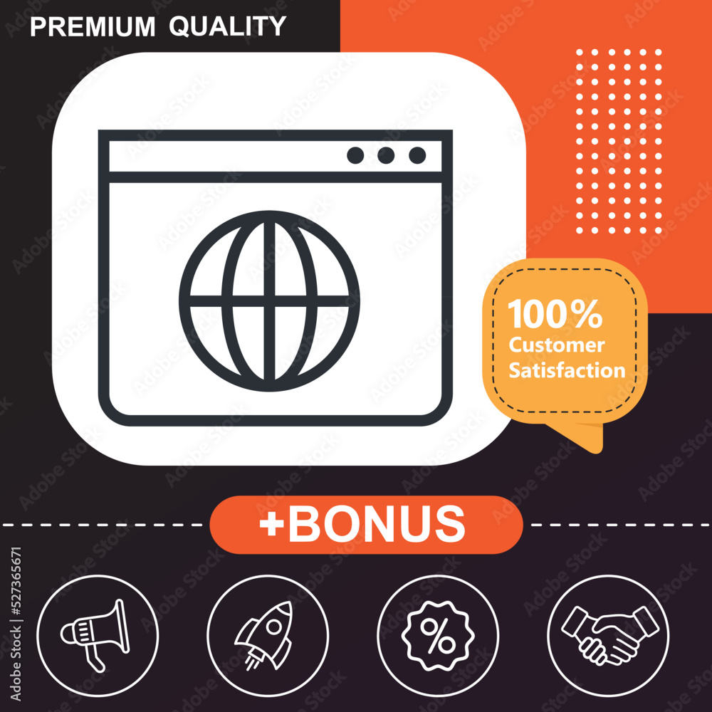 Internet browser web page icon. With orange and black background Internet browser web page icon. With orange and black background
