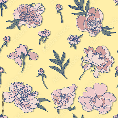 peonies buds vector seamless pattern