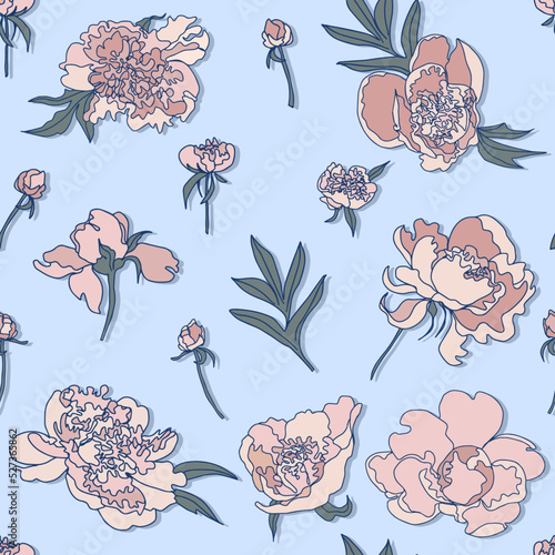 peonies buds vector seamless pattern