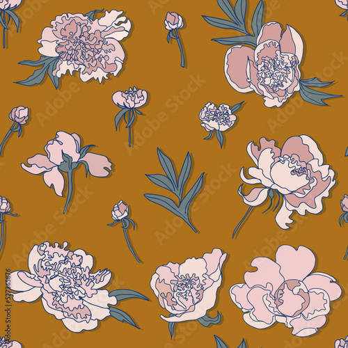 peonies buds vector seamless pattern