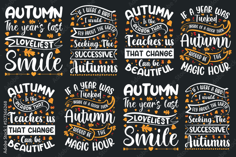 Autumn typography custom t shirt design bundle