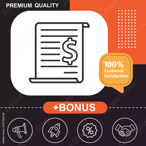 Purchase order icon. With orange and black background