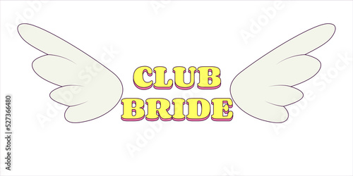 Temporary Tattoo for Bridesmaids Angel Wings Club Bride Bachelorette Party Illustration in Groovy Style