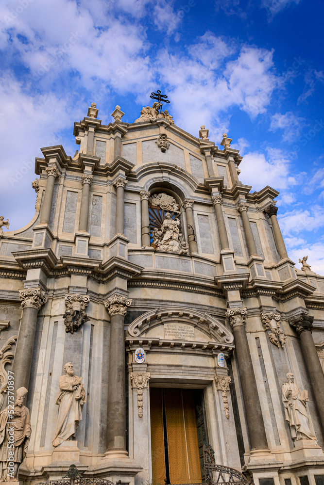 Facade of Saint Agata Cathedral on Piazza del Duomo in Catania, Sicily, Italy.