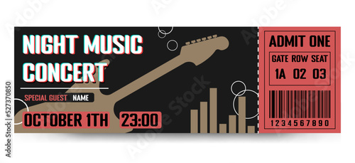 Ticket template for concerts. Minimalist vector style.