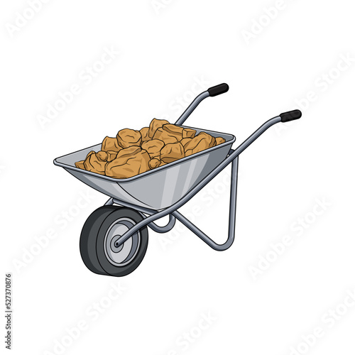 wheelbarrow filled with dirt. vector image isolated on white background