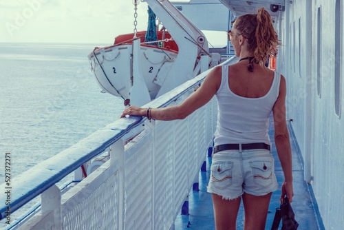 Girl traveler on the ferry