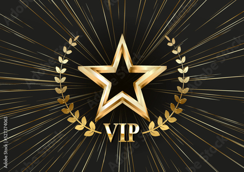 Black and gold star shape award with light effect