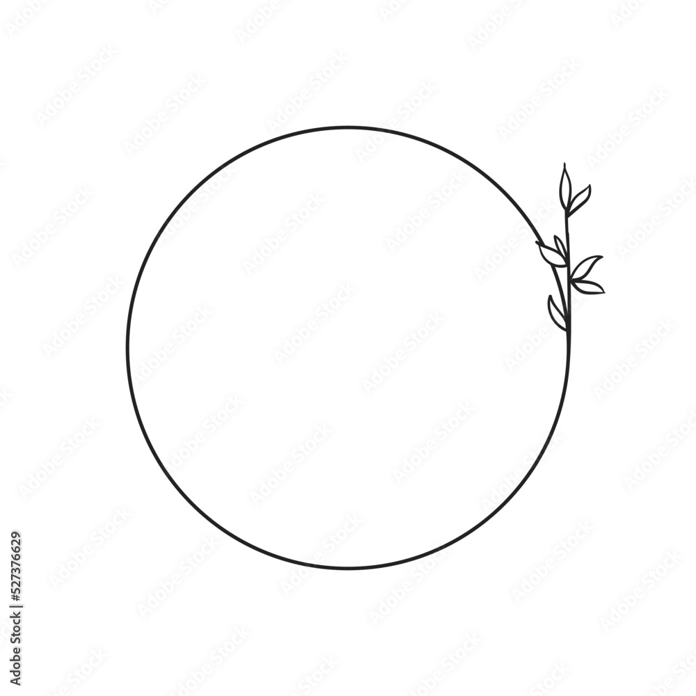 Circle frame with leaves. Doodle minimal style. Nature and organic decoration.