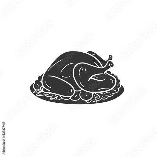 Turkey Dish Icon Silhouette Illustration. Thanksgiving Vector Graphic Pictogram Symbol Clip Art. Doodle Sketch Black Sign.