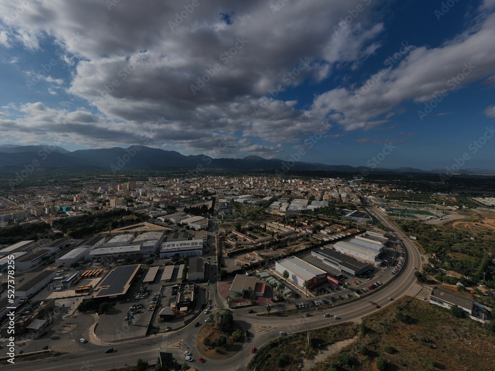 Fototapeta premium 4k mallorca INCA poble BALEARES ESPAÑA aerial view of center of the island 