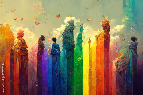 abstract watercolor illustration of people with rainbow lgbt pride parade concept photo
