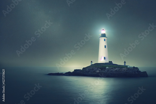 light beam of a lighthouse with copy spacein dark night