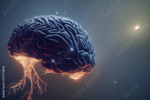 Billede på lærred illustration of human brain with impulses of neurons
