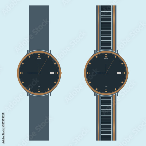 Wrist Watch set expensive classic clock with leather and metal straps illustrati Fototapeta