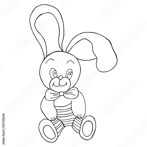 Vector flat hand-drawn illustration of a rabbit doll isolated on a white background to illustrate a children s book.