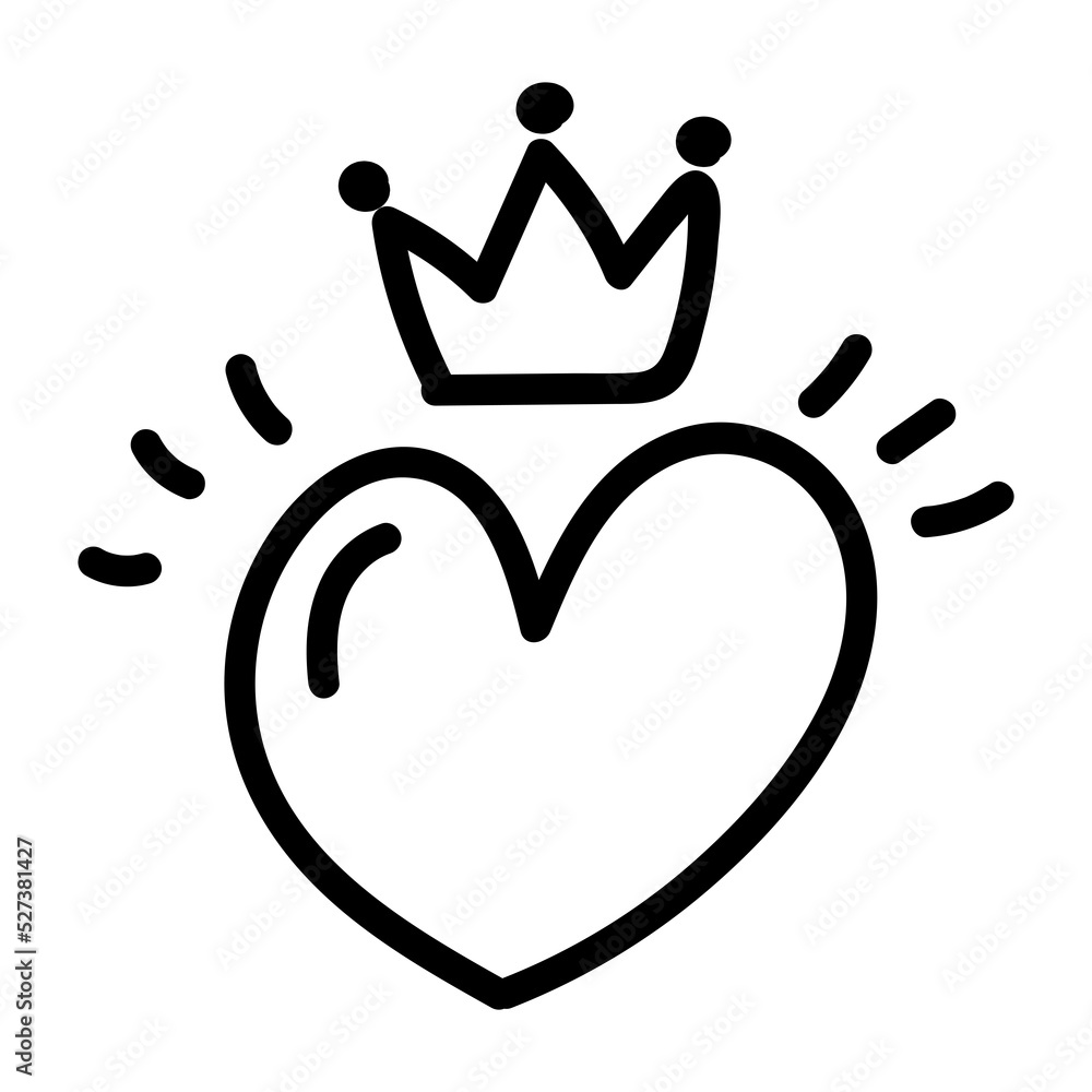 outline Heart with Crown doodle icon. outline Heart with Crown doodle icon.