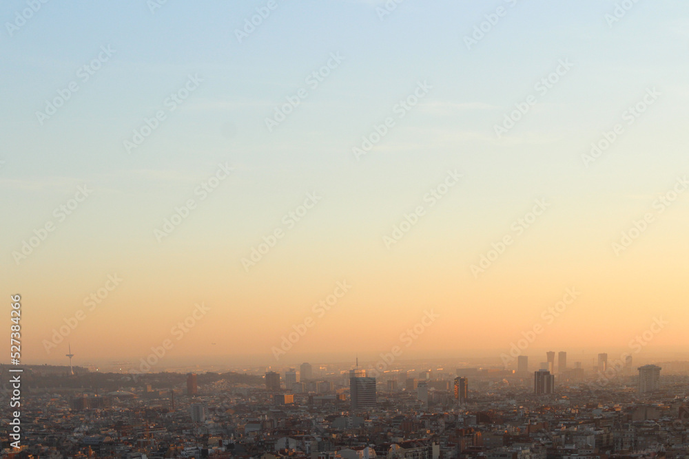 Barcelona City Panoramic Sunset Photograph
