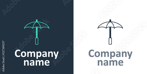Logotype Sun protective umbrella for beach icon isolated on white background. Large parasol for outdoor space. Beach umbrella. Logo design template element. Vector