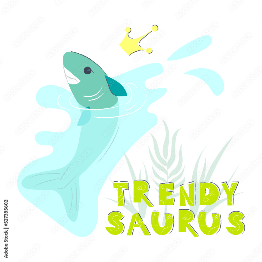 Obraz premium Funny Stylized Dinosaur megalodon. Kids shark drawing. Colorful Childish Prints