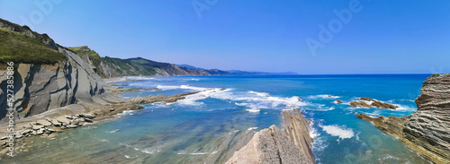 panorama of the coast of zumaia with the geologically unique flysch stratification