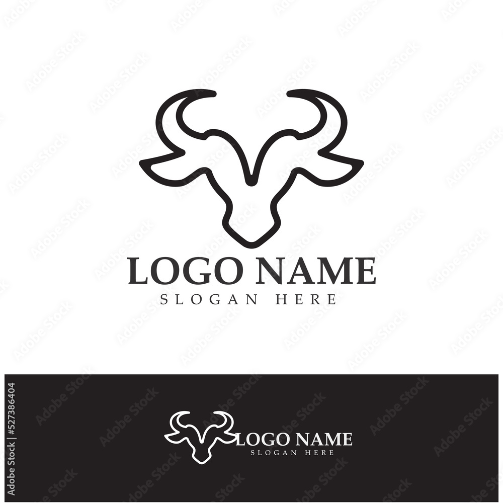 Obraz premium Bull head horn logo and symbol template icons illustration design vector