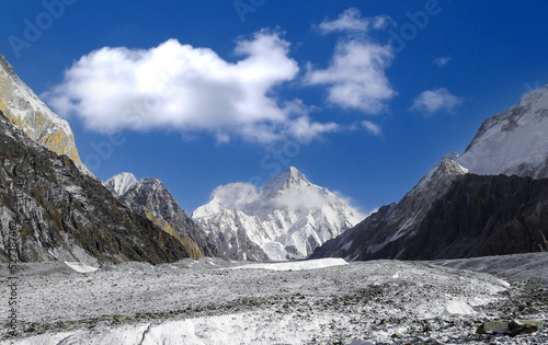 K2 peak view from the Concordia base camp trek in the Karakoram mountains range, Pakistan © Hussain