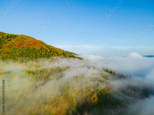 aerial landscape view of autumn carpathian mountains