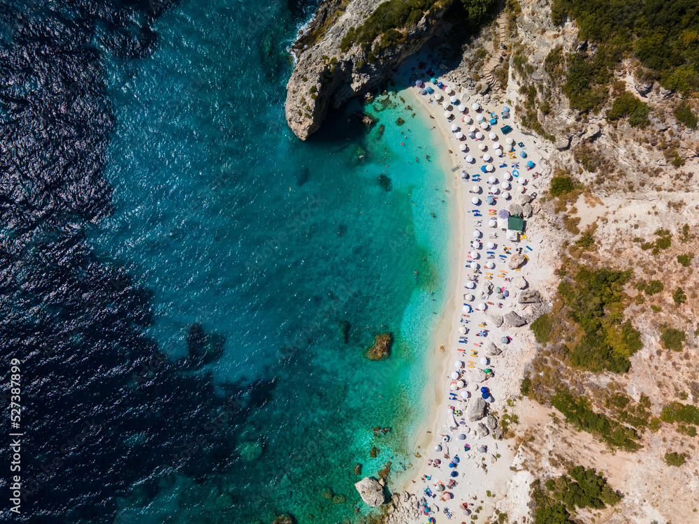 view of Lefkada island beach with blue ionian sea water