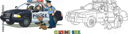 Police officers and police car. Coloring book © passengerz