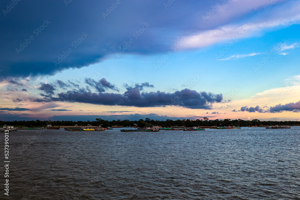 Summer cloudy sky on the river in Bangladesh
