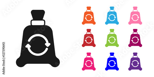 Black Garbage bag with recycle symbol icon isolated on white background. Trash can icon. Recycle basket sign. Set icons colorful. Vector