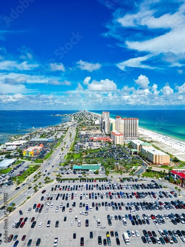 фотографія Vertical aerial cityscape view of modern buildings and roads with the beautiful